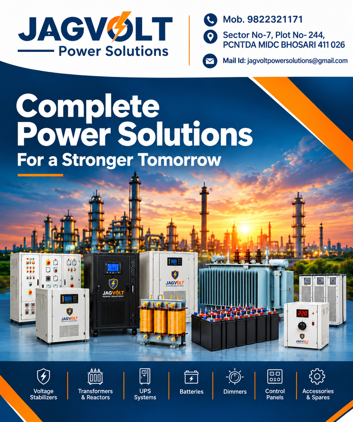 JAGVOLT Power Solutions poster with updated address and complete product range